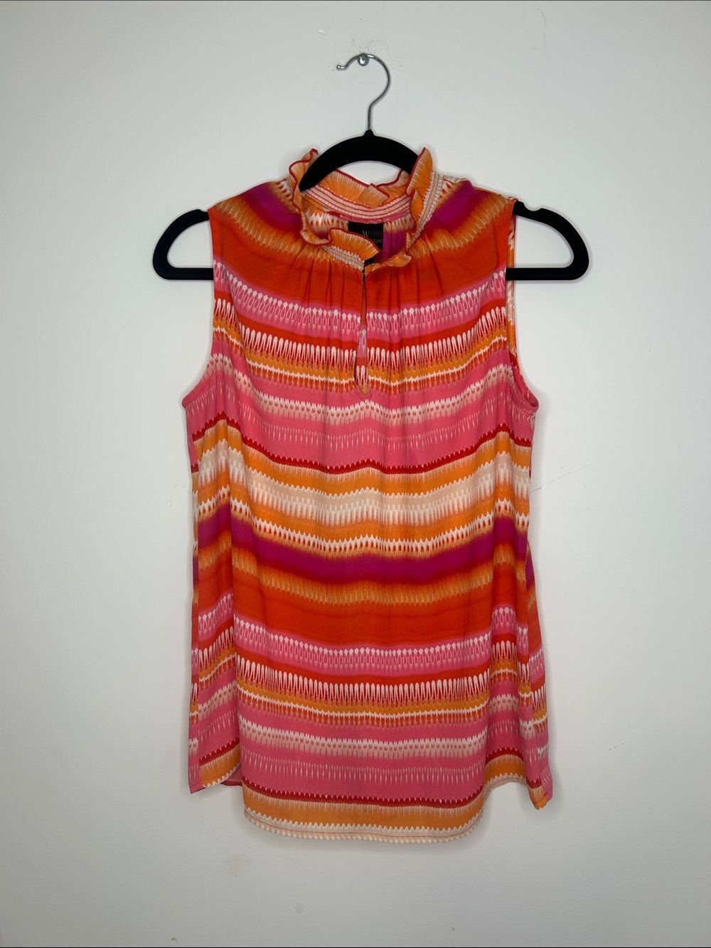 Worthington Smocked Neck Sleeveless Top Pink and Orange Size Medium
